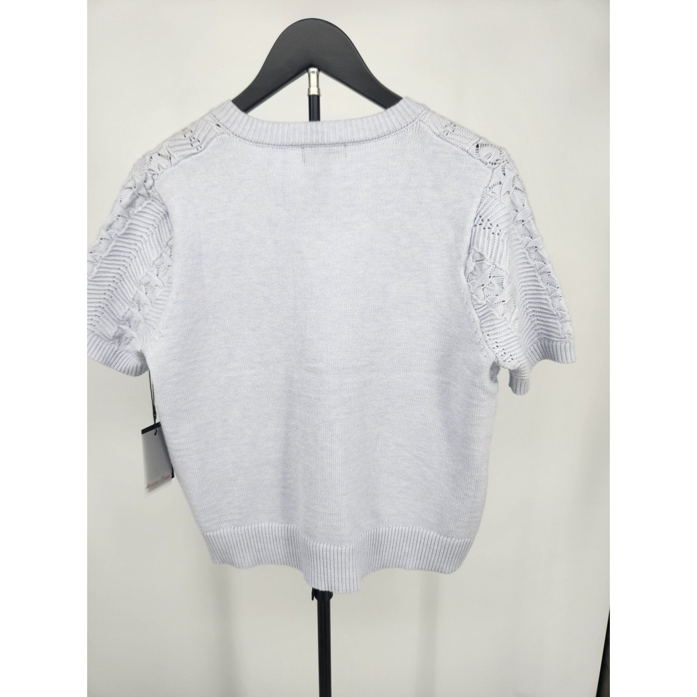 Amore Rose Womens Light Blue Short Sleeve Pointelle Knit Cardigan Sweater Size M - Picture 4 of 6
